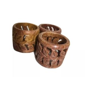 Vintage Soapstone Carved Napkin Ring Holder set of 3